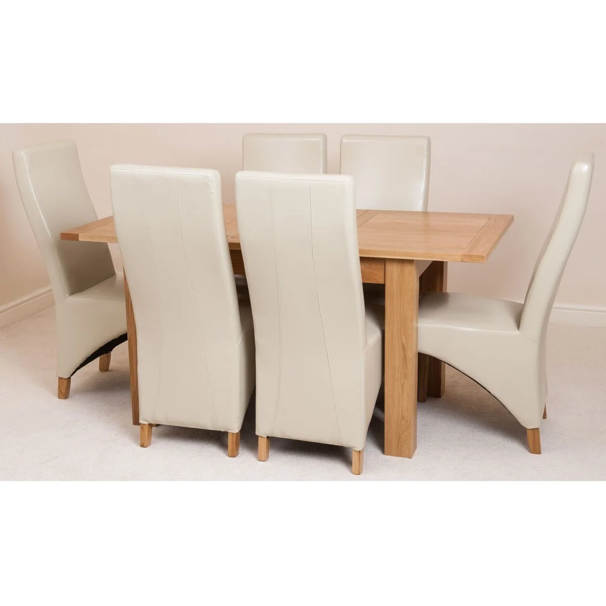 Hampton 120-160cm Oak Extending Dining Table and 6 Lola Leather Chairs - Black – image 29