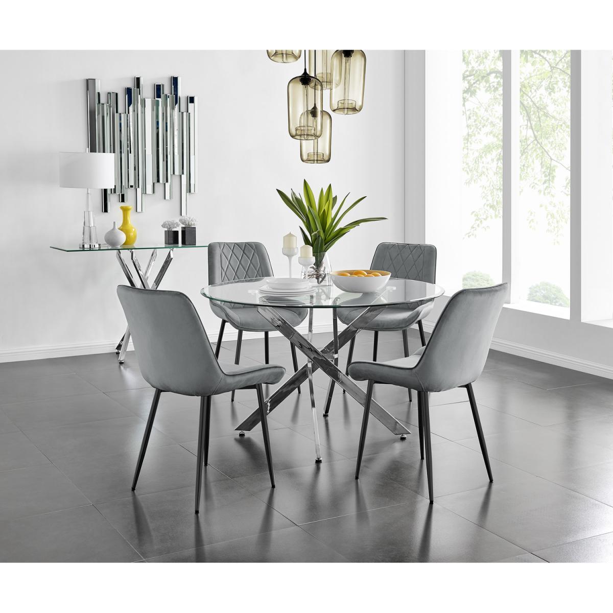 Novara 120cm Round Dining Table and 4 Pesaro Black Leg Chairs - Grey – image 2