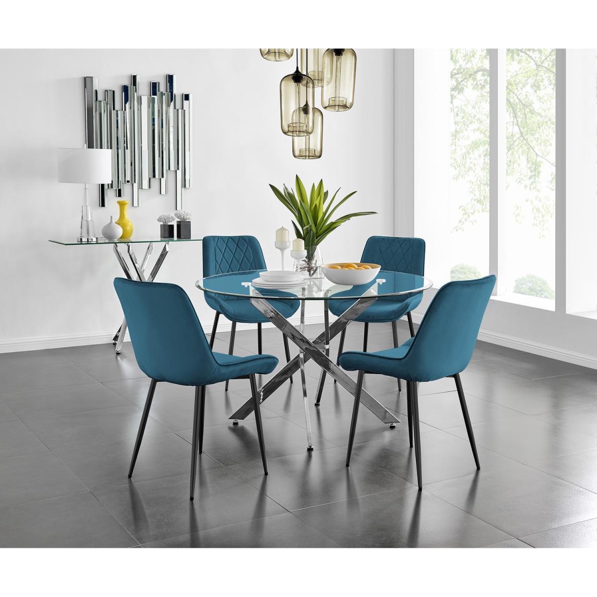 Novara 120cm Round Dining Table and 4 Pesaro Black Leg Chairs - Grey – image 17