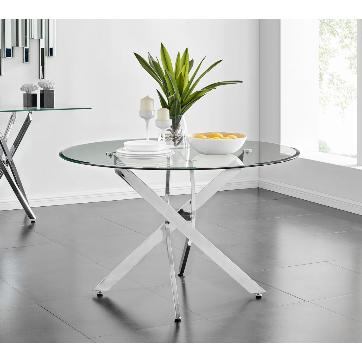 Novara 120cm Round Dining Table and 4 Pesaro Black Leg Chairs - Grey – image 3