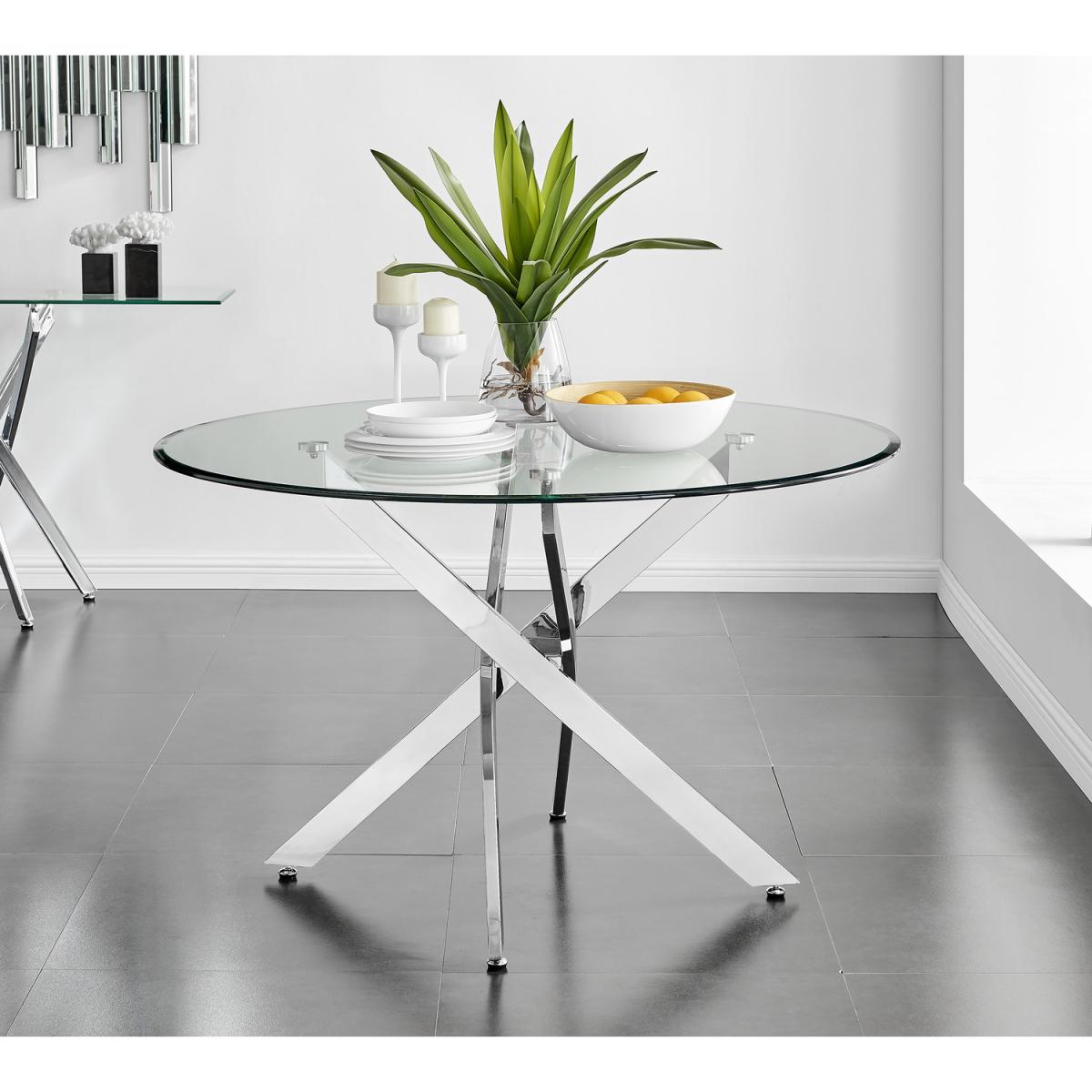 Novara 120cm Round Dining Table and 4 Pesaro Black Leg Chairs - Grey – image 7