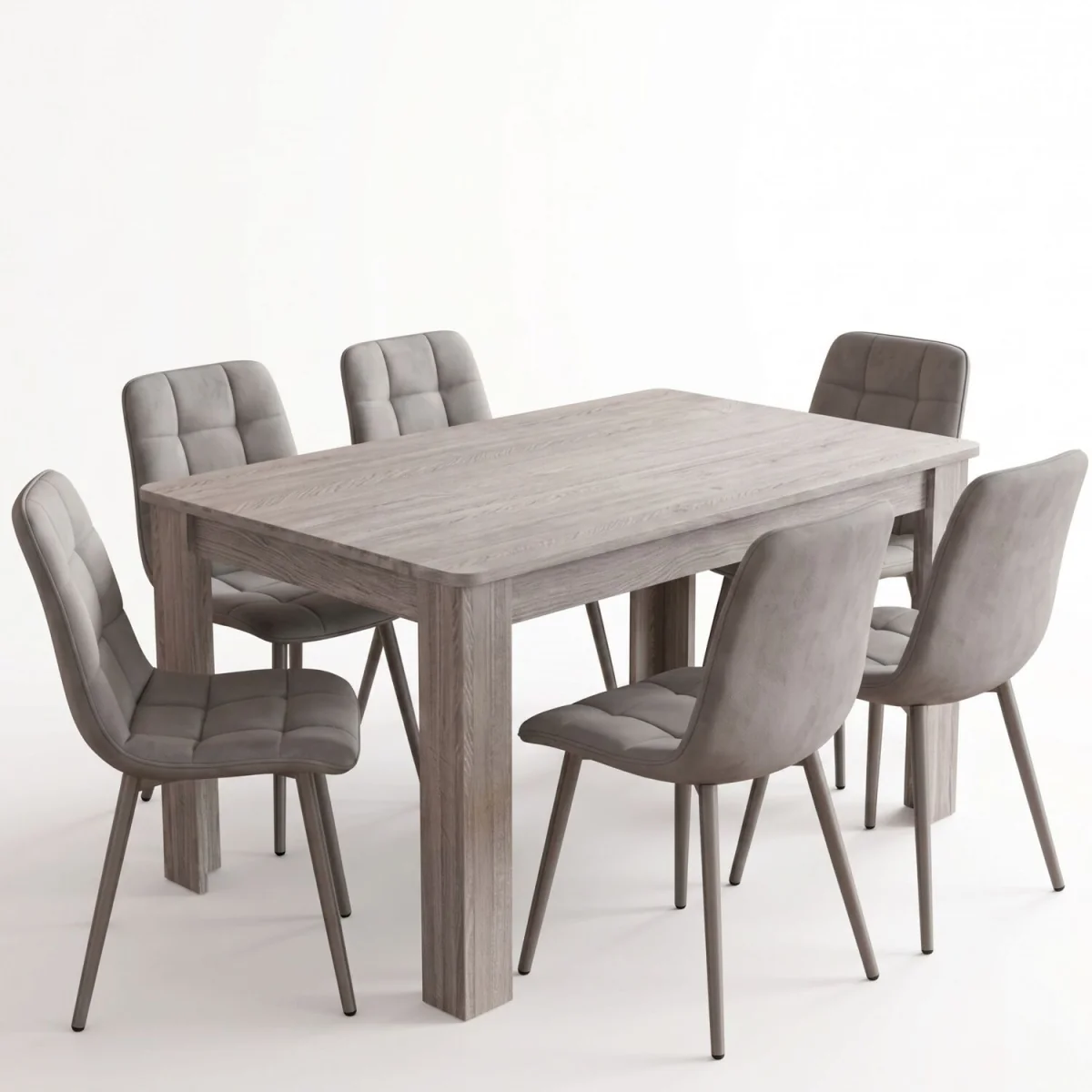 Dining Set with Arrow Grey Table and 6 Grey Nova Velvet Chairs 6 Seater for Kitchen - Grey – image 1