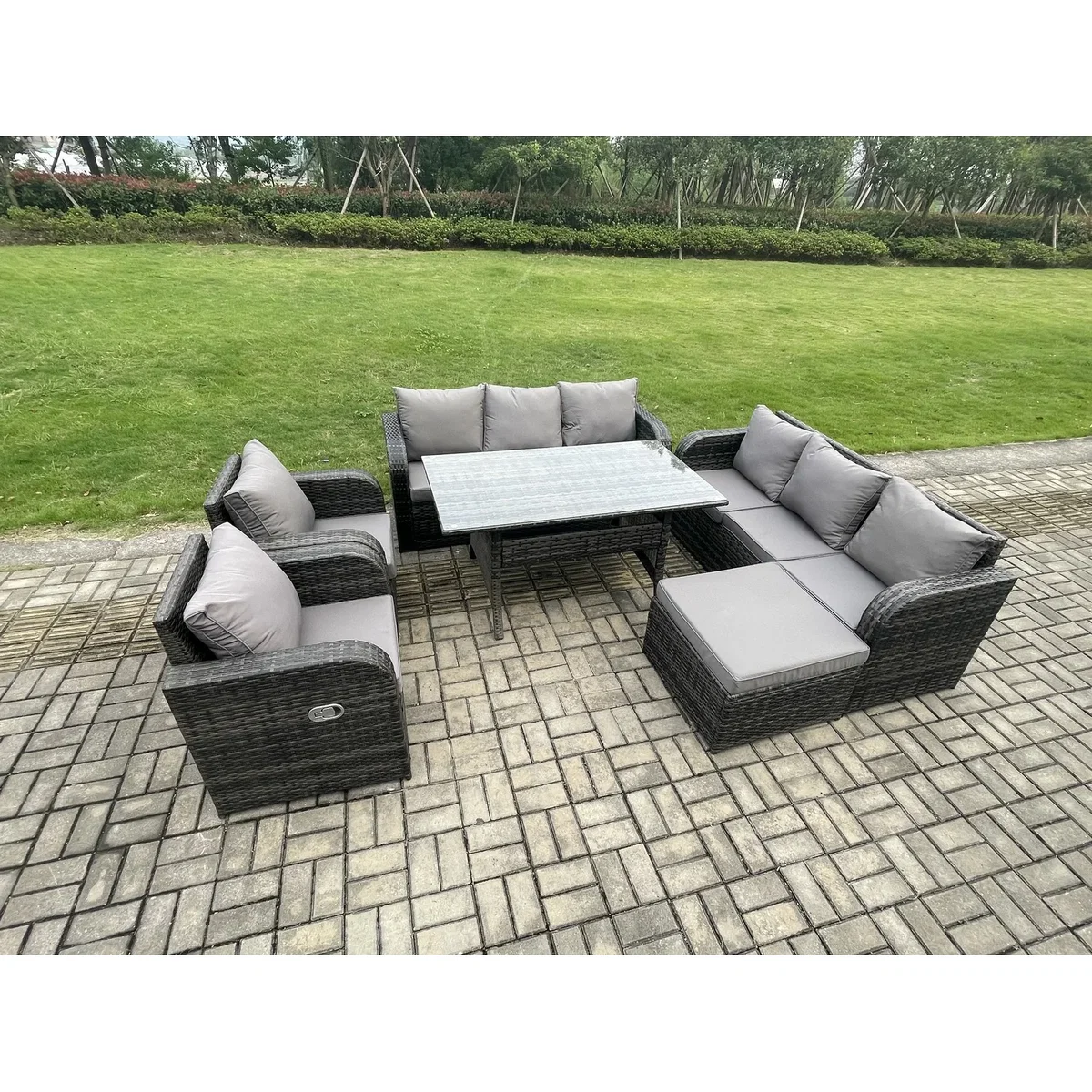 Fimous 6-Piece Rattan Patio Dining Set with Sofa & Footstool - Dark Grey – image 3