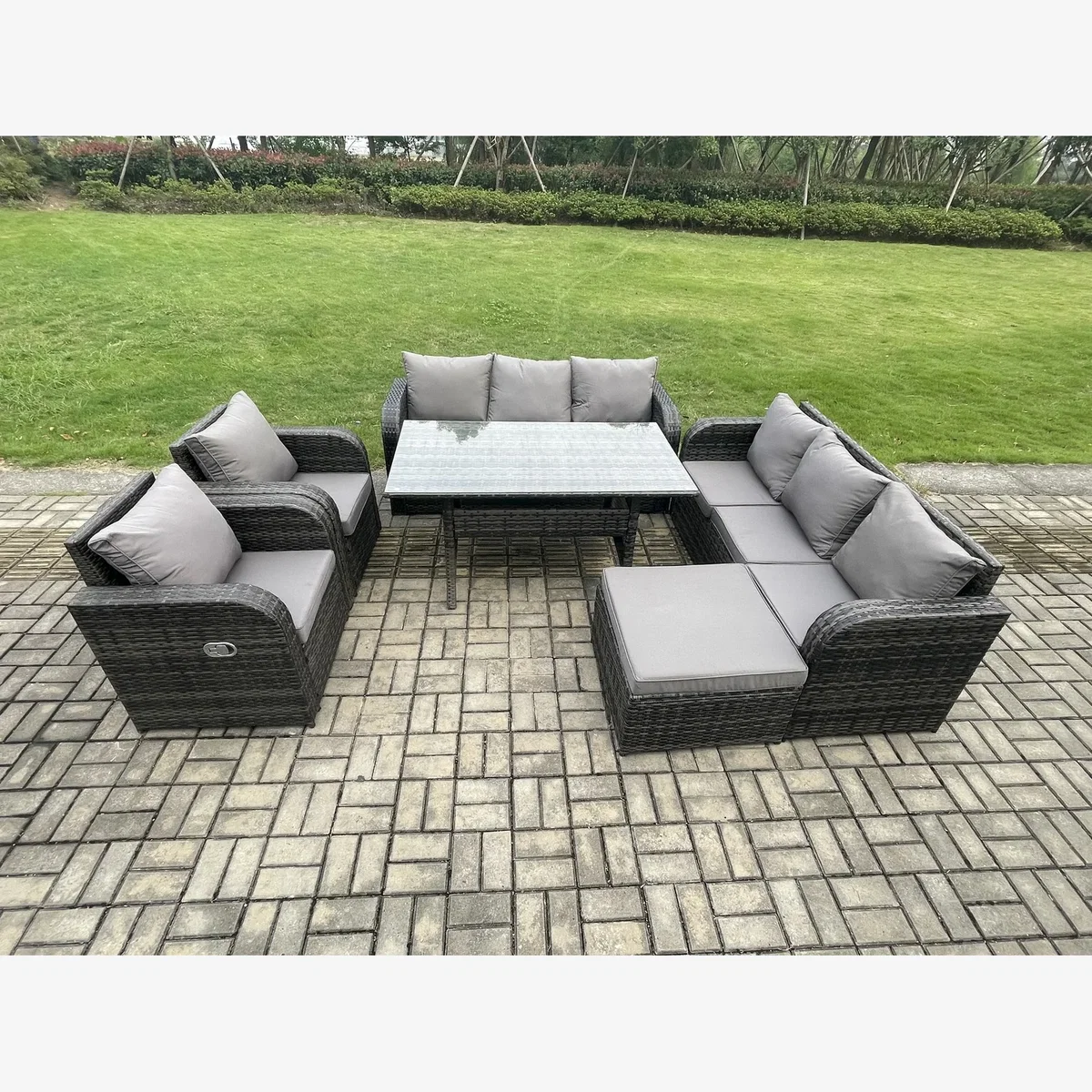 Fimous 6-Piece Rattan Patio Dining Set with Sofa & Footstool - Dark Grey – image 1