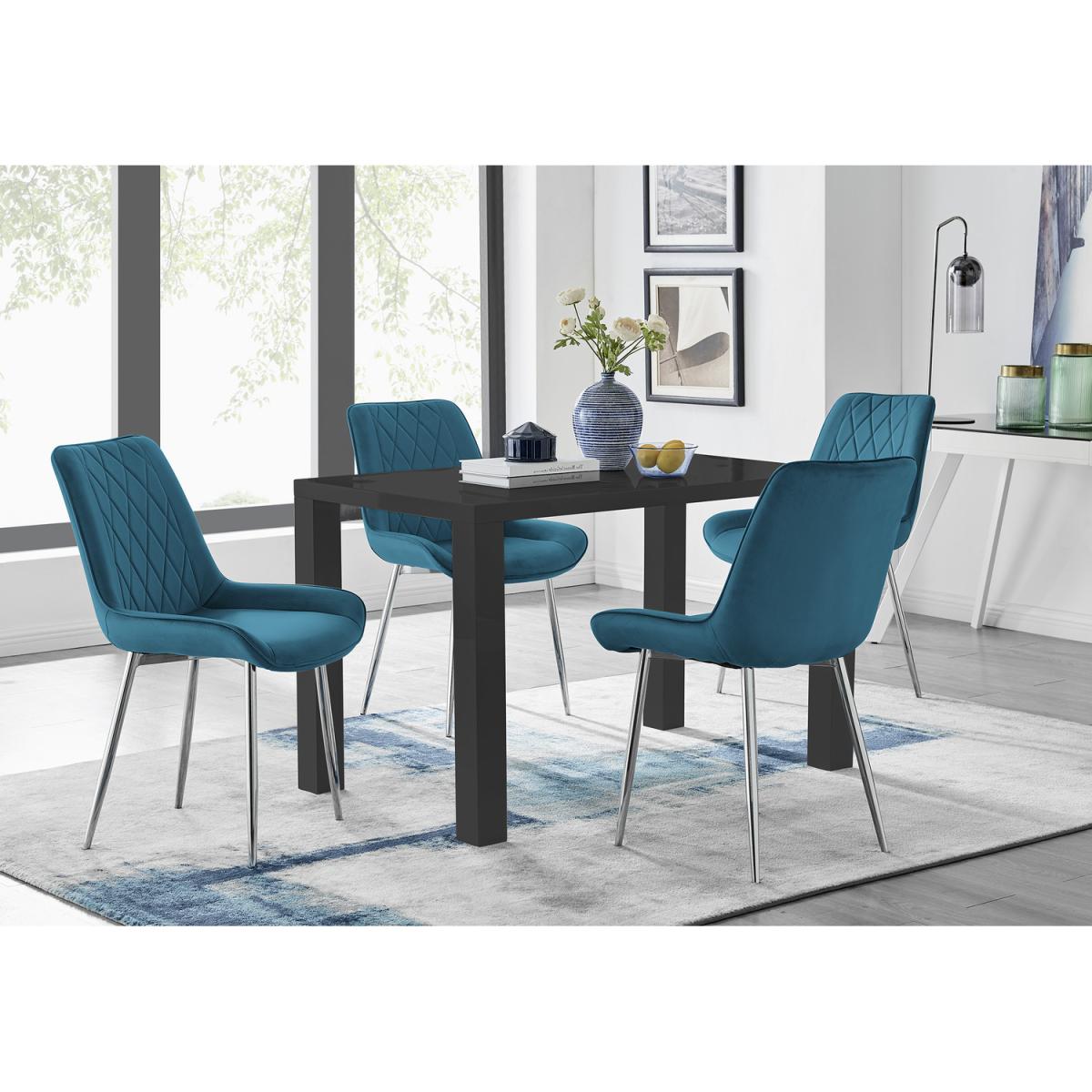 Pivero 4 Black Dining Table and 4 Pesaro Silver Leg Chairs - Grey – image 17