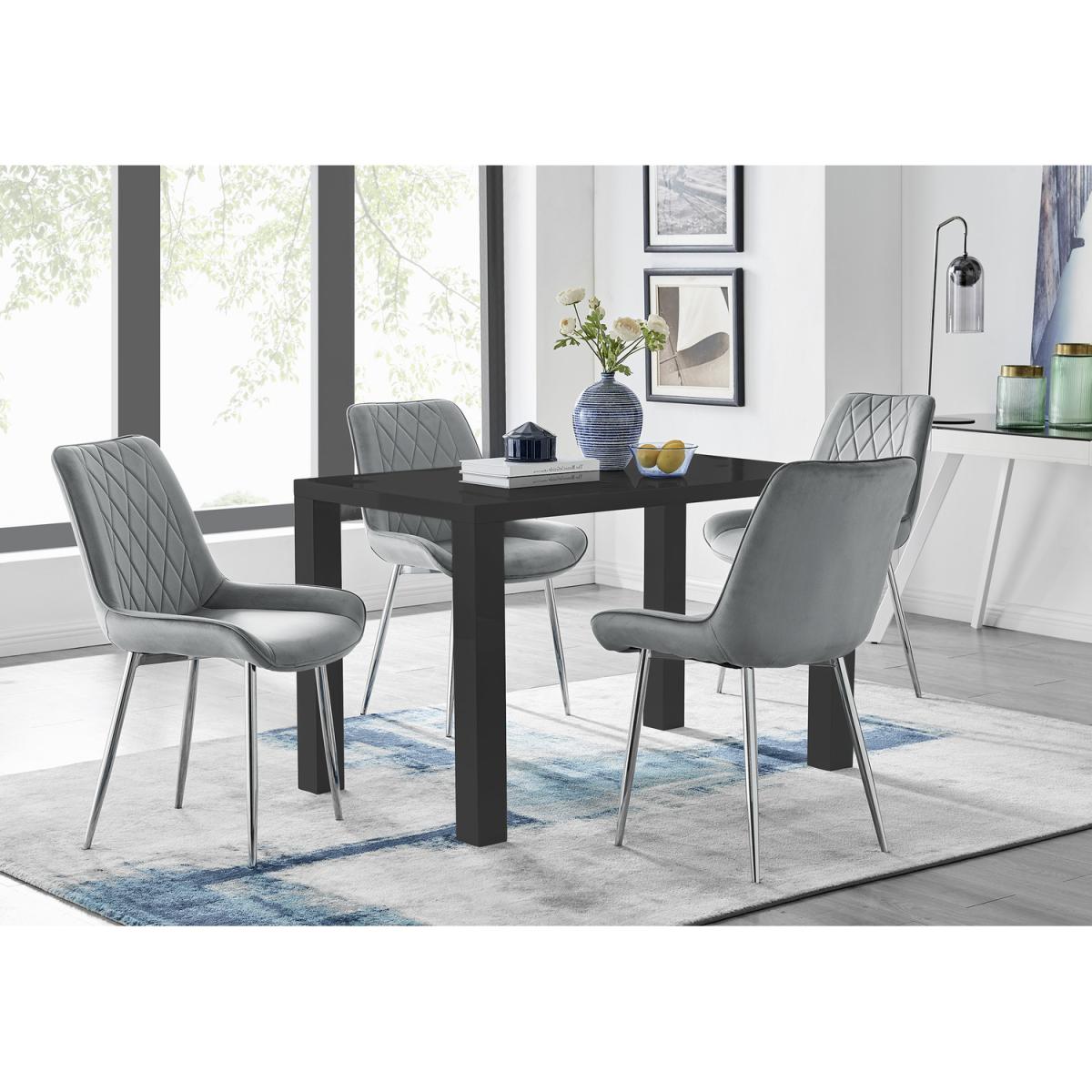 Pivero 4 Black Dining Table and 4 Pesaro Silver Leg Chairs - Grey – image 18