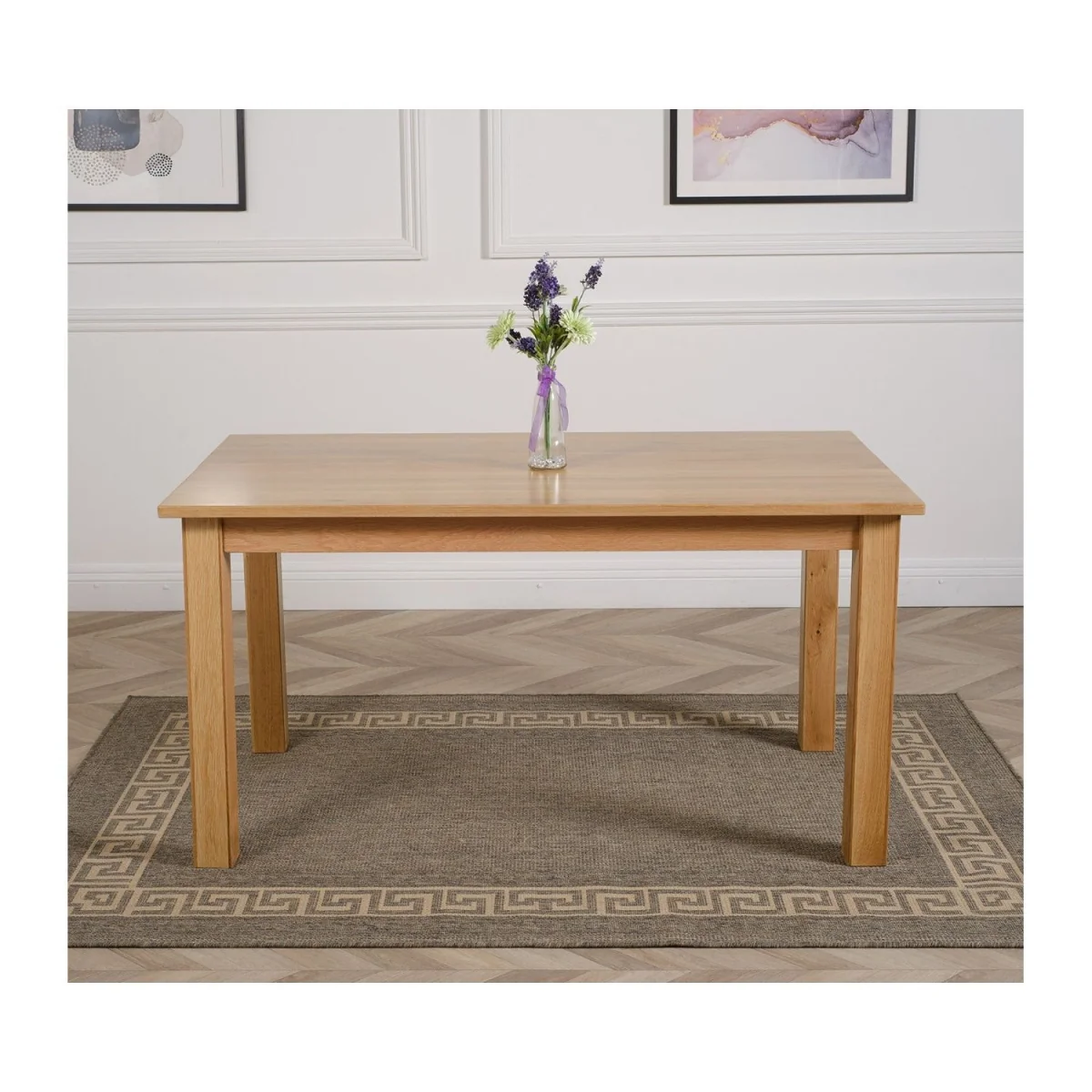 Oslo 150 x 90 cm Medium Oak Dining Table and 4 Washington Leather Chairs - Brown – image 2