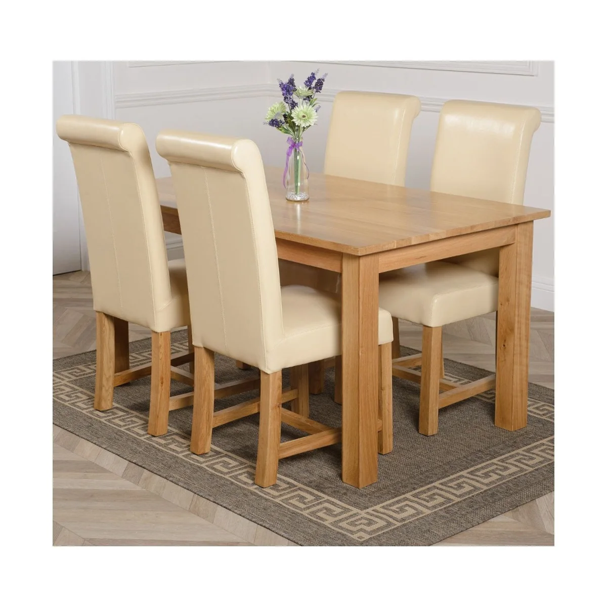 Oslo 150 x 90 cm Medium Oak Dining Table and 4 Washington Leather Chairs - Brown – image 12