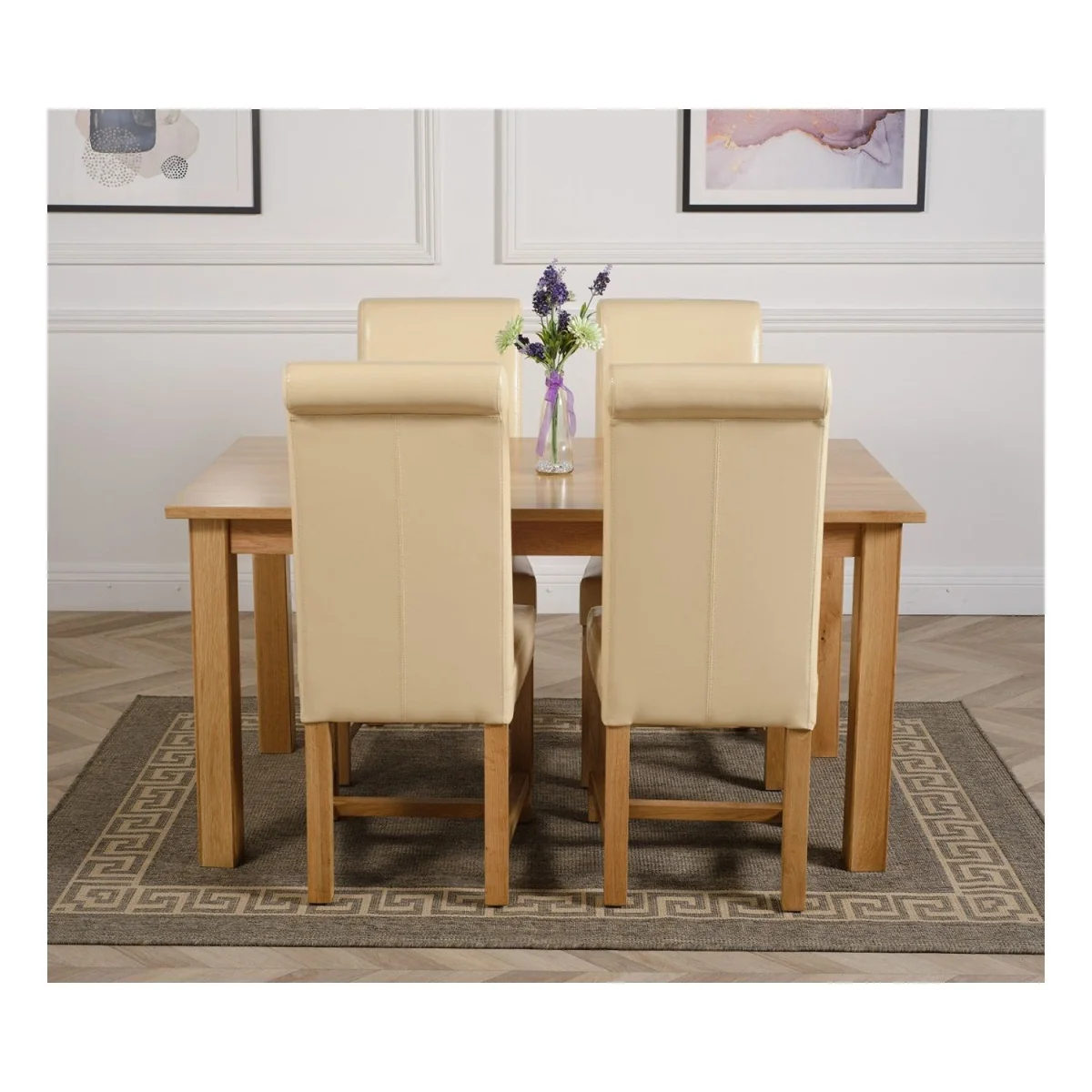 Oslo 150 x 90 cm Medium Oak Dining Table and 4 Washington Leather Chairs - Brown – image 13