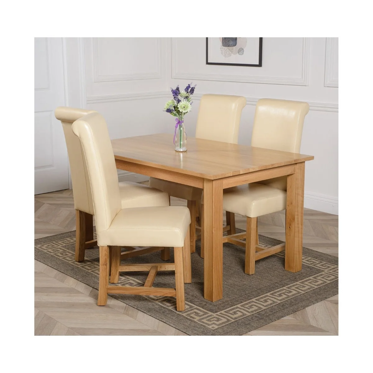 Oslo 150 x 90 cm Medium Oak Dining Table and 4 Washington Leather Chairs - Brown – image 14