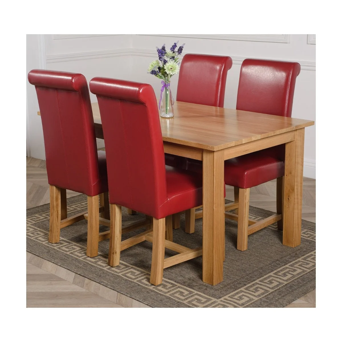 Oslo 150 x 90 cm Medium Oak Dining Table and 4 Washington Leather Chairs - Brown – image 19