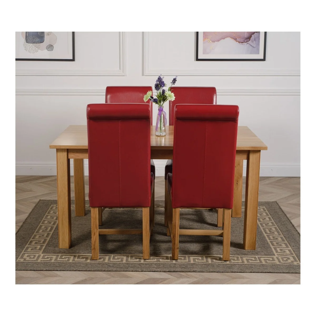 Oslo 150 x 90 cm Medium Oak Dining Table and 4 Washington Leather Chairs - Brown – image 20