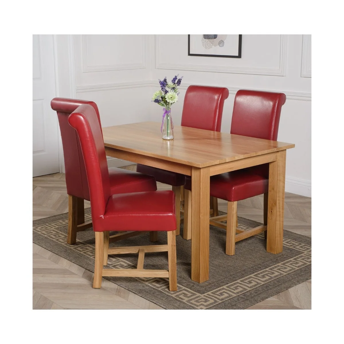 Oslo 150 x 90 cm Medium Oak Dining Table and 4 Washington Leather Chairs - Brown – image 21