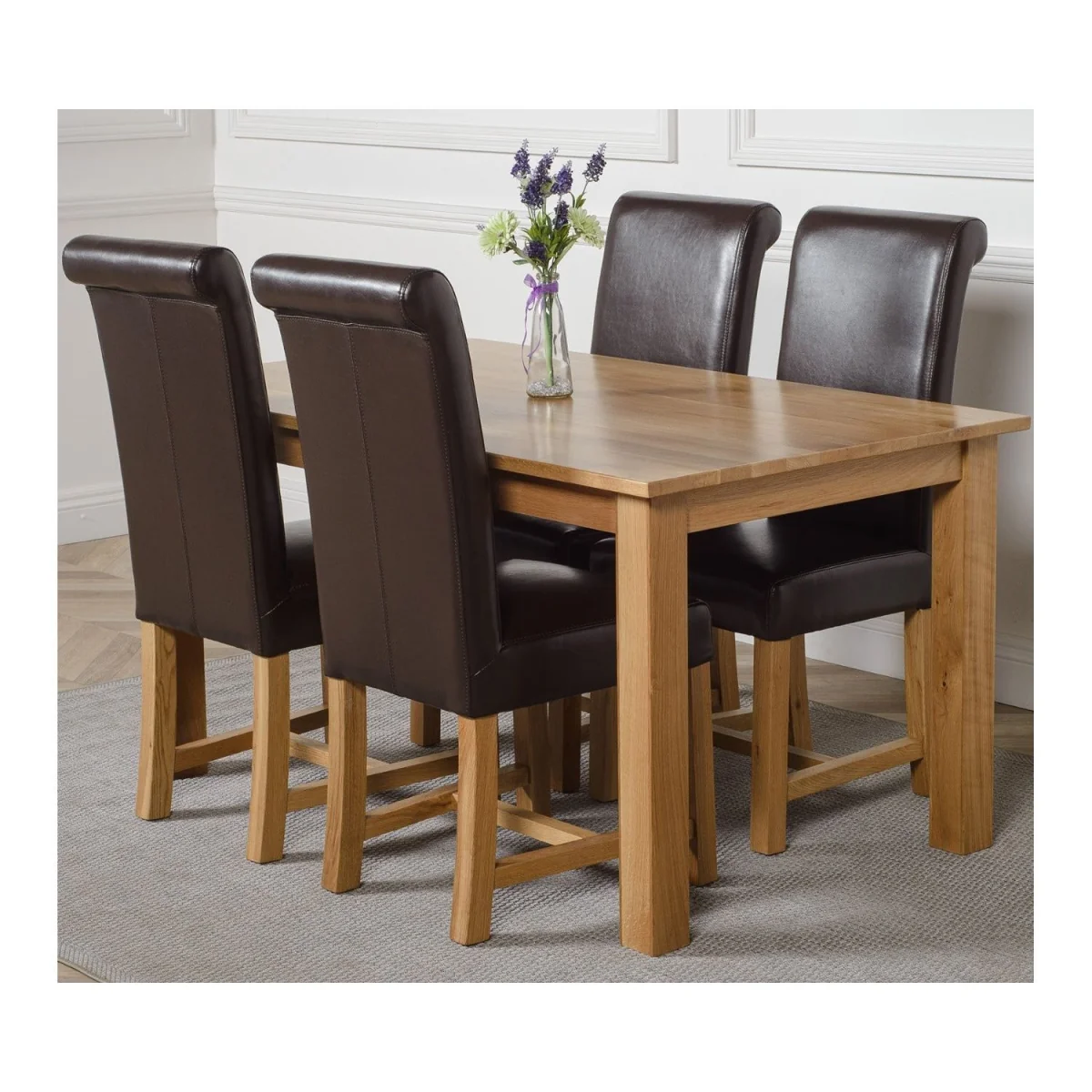 Oslo 150 x 90 cm Medium Oak Dining Table and 4 Washington Leather Chairs - Brown – image 26