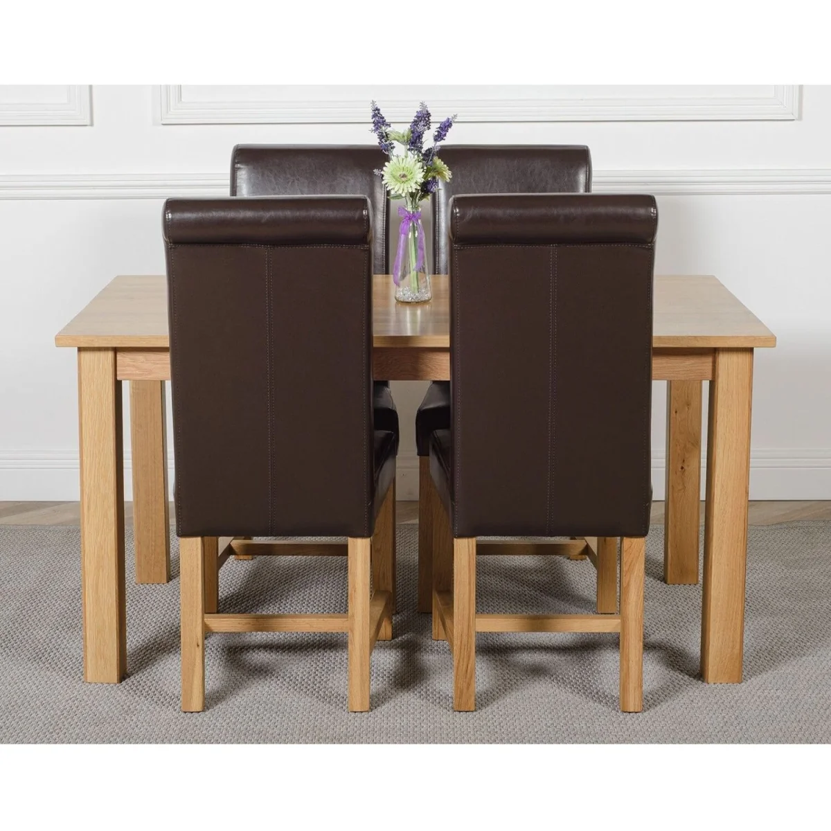 Oslo 150 x 90 cm Medium Oak Dining Table and 4 Washington Leather Chairs - Brown – image 27