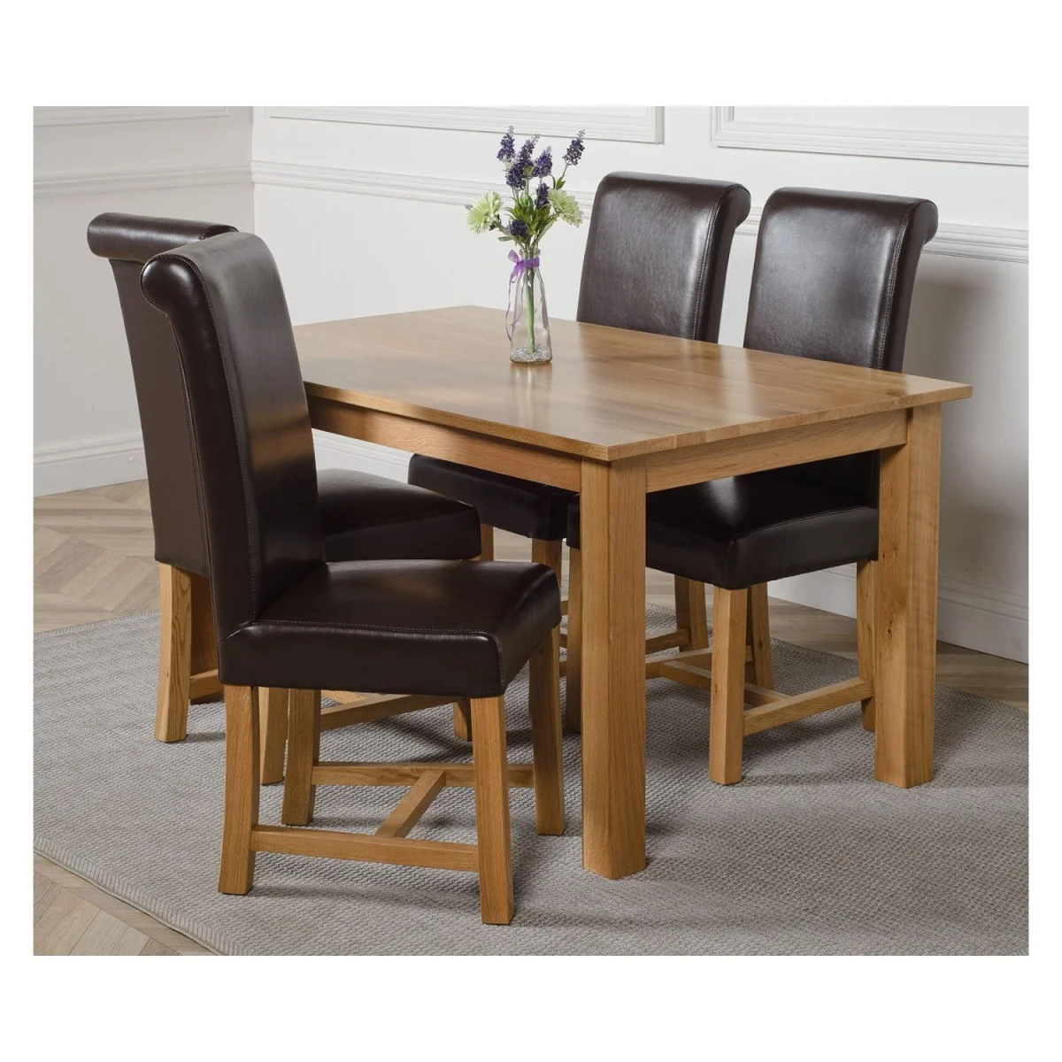 Oslo 150 x 90 cm Medium Oak Dining Table and 4 Washington Leather Chairs - Brown – image 28
