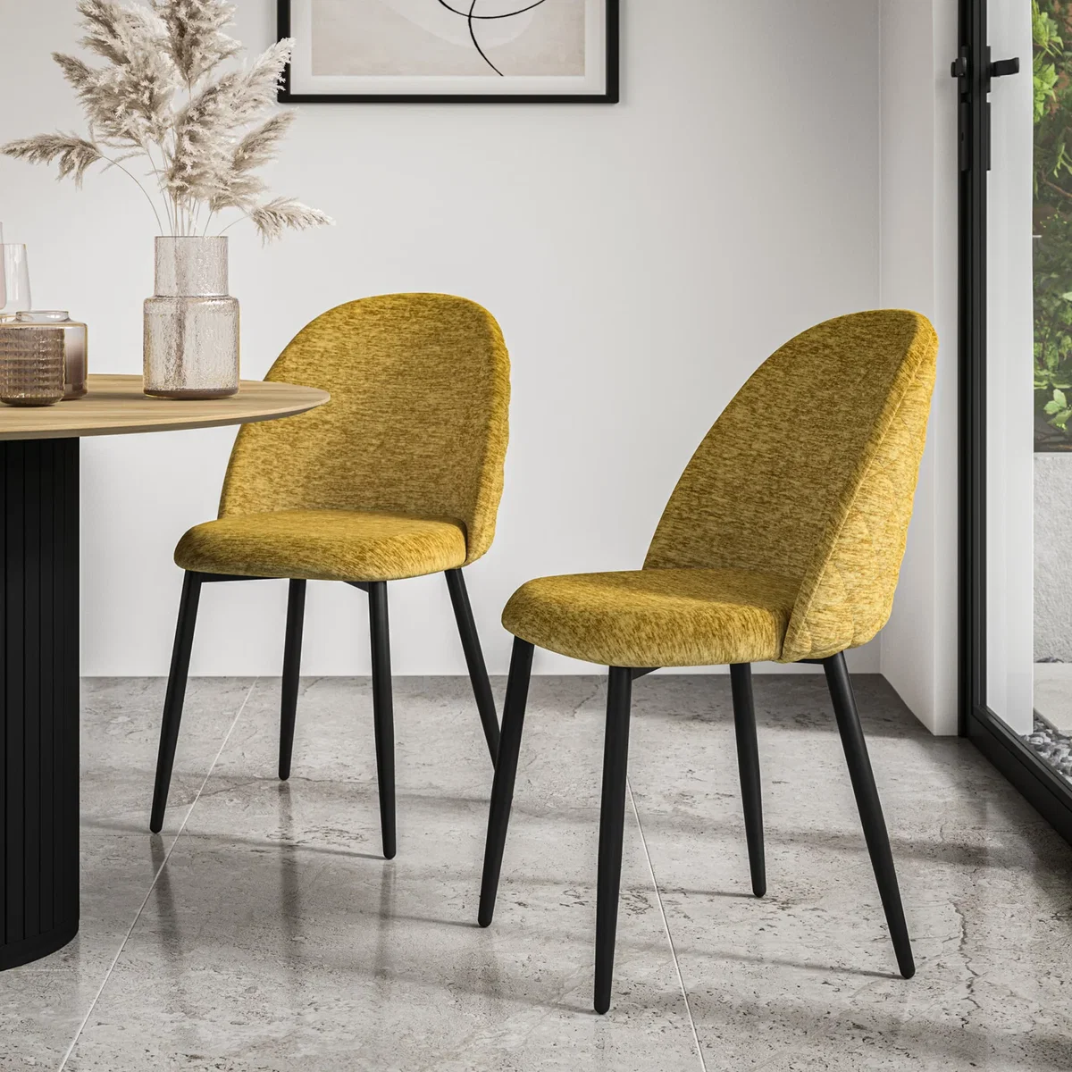 Aria Oak Effect Top Rectangle Dining Table & 4 Raye Velvet Chairs - Mustard – image 6