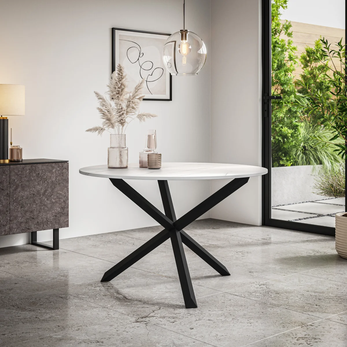 Malvern Marble Effect Top Dining Table & 4 Myla Linen Chairs - Black – image 5
