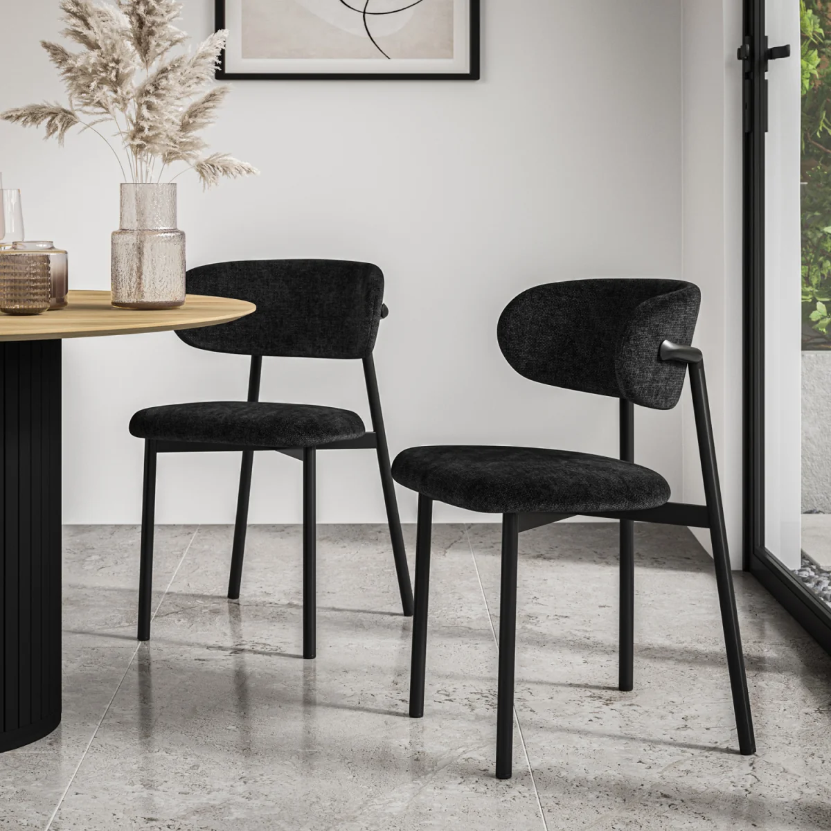 Malvern Marble Effect Top Dining Table & 4 Myla Linen Chairs - Black – image 10