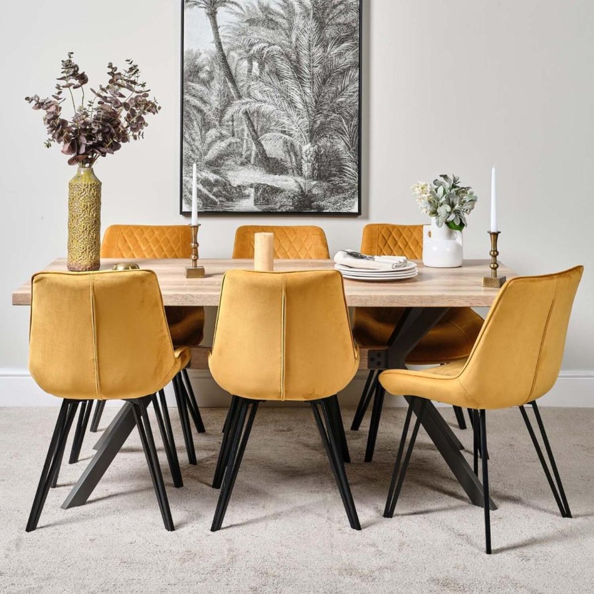Kamala 180cm Dining Table 6 Chase Dining Chairs - Gold