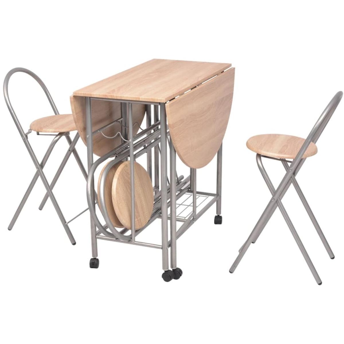 Folding Drop Leaf Butterfly Dining Set with Table 4 Kitchen Chairs  - Oak and Silver – image 2