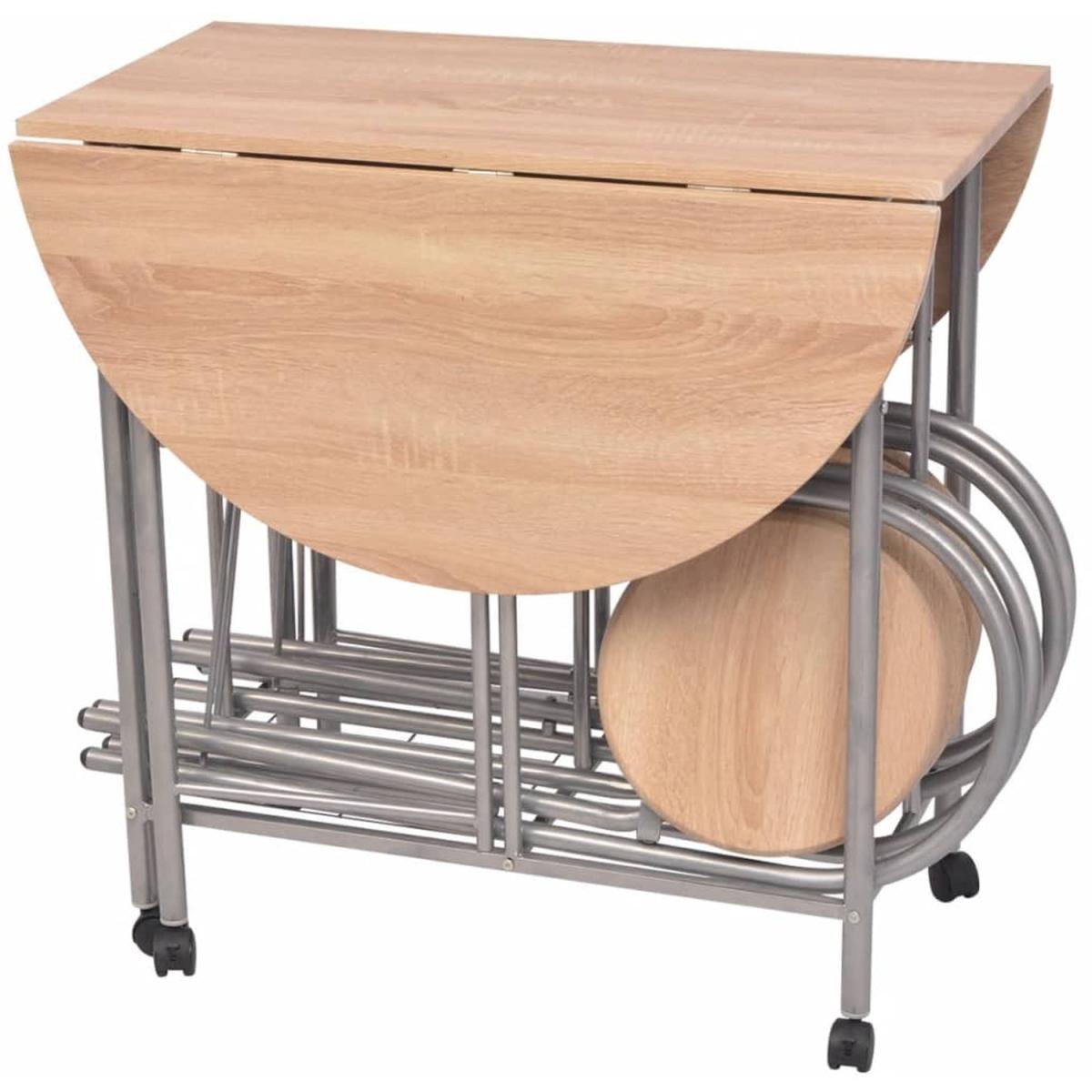 Folding Drop Leaf Butterfly Dining Set with Table 4 Kitchen Chairs  - Oak and Silver – image 3