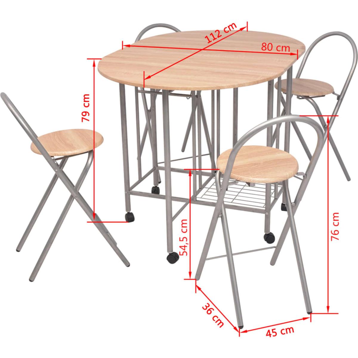 Folding Drop Leaf Butterfly Dining Set with Table 4 Kitchen Chairs  - Oak and Silver – image 4