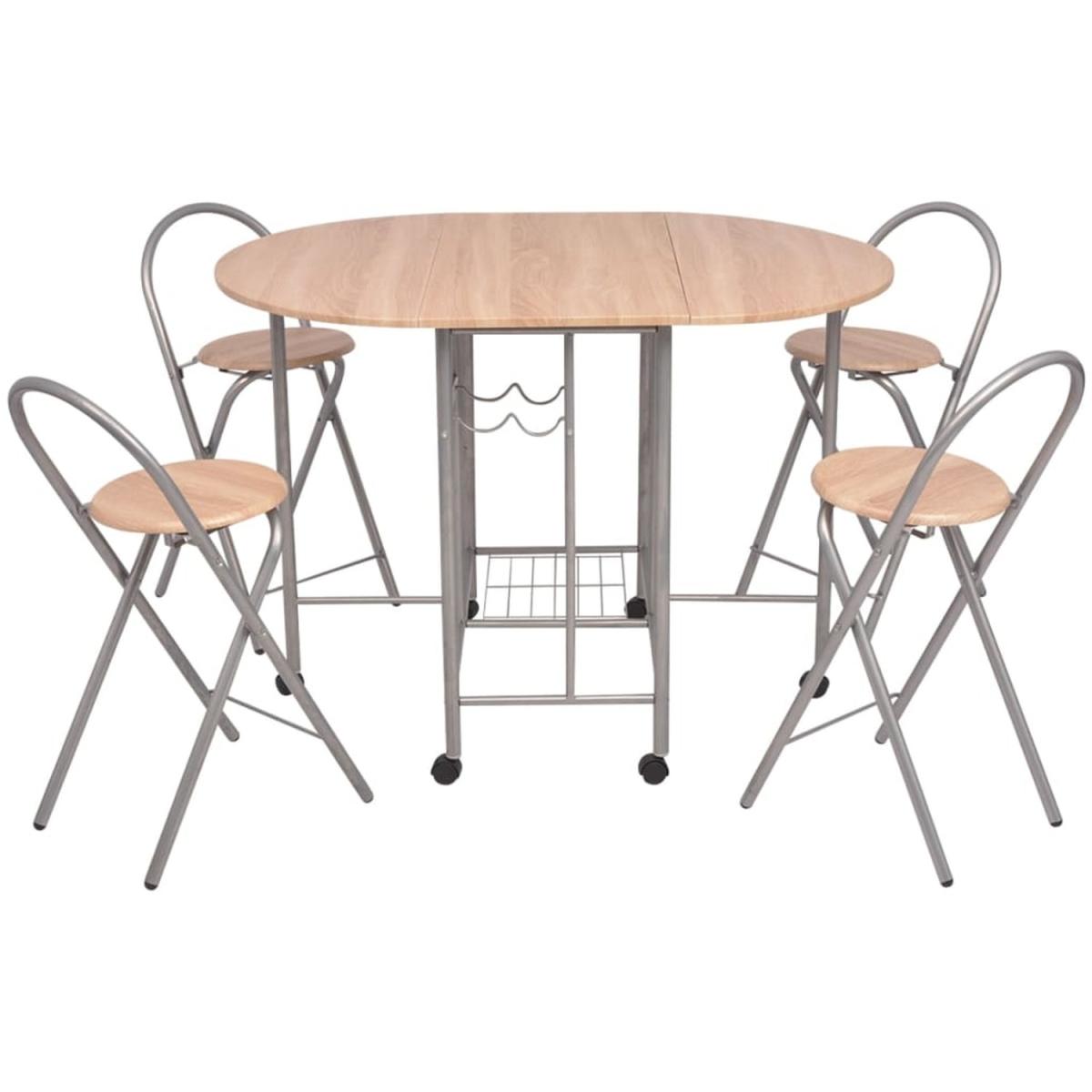 Folding Drop Leaf Butterfly Dining Set with Table 4 Kitchen Chairs  - Oak and Silver – image 5