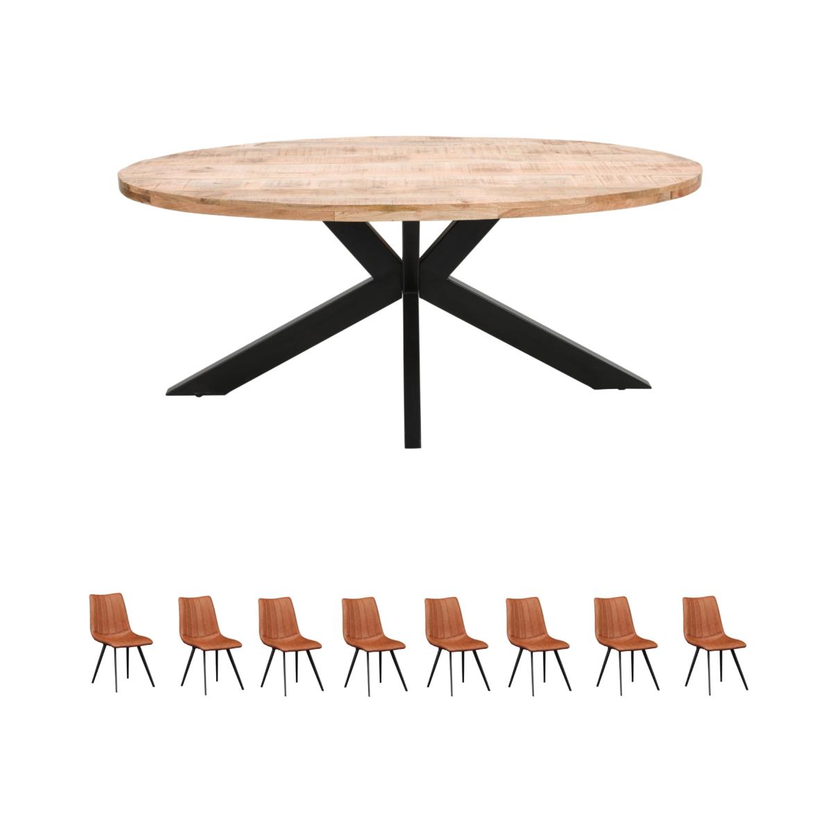 Merlin Mango Wood 6-8 Seater Oval Dining Table Set With 8 Chairs - Light Wood