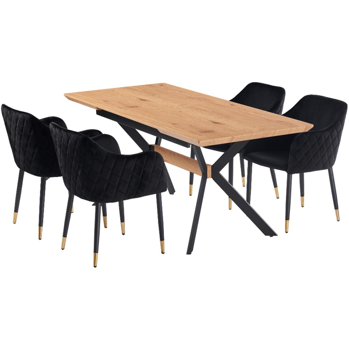 Verona Blaze LUX Dining Set with a Dining Table and 4 Velvet Chairs - Black Chairs & Oak Table – image 2