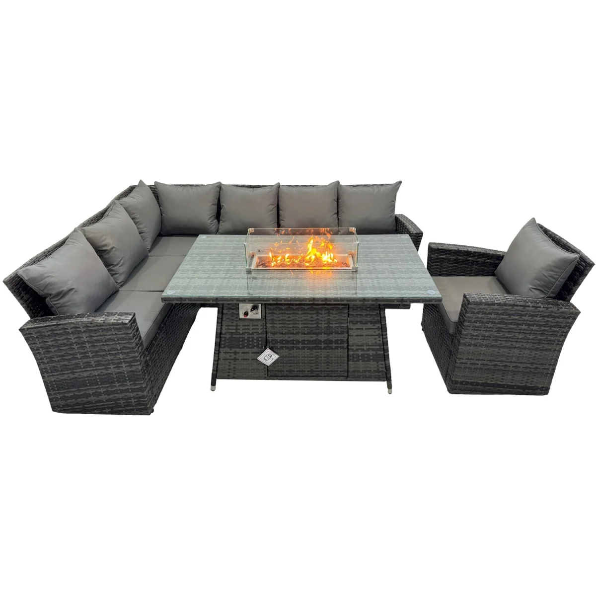 Rattan 7 Seater Gas Fire Pit Corner Sofa Dining Set Chair - Dark Grey Mixed – image 3