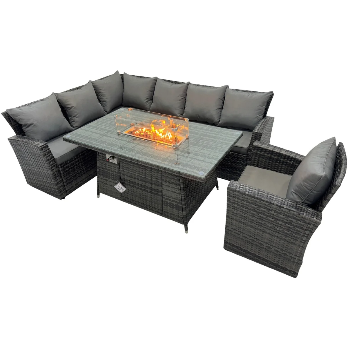 Rattan 7 Seater Gas Fire Pit Corner Sofa Dining Set Chair - Dark Grey Mixed – image 4