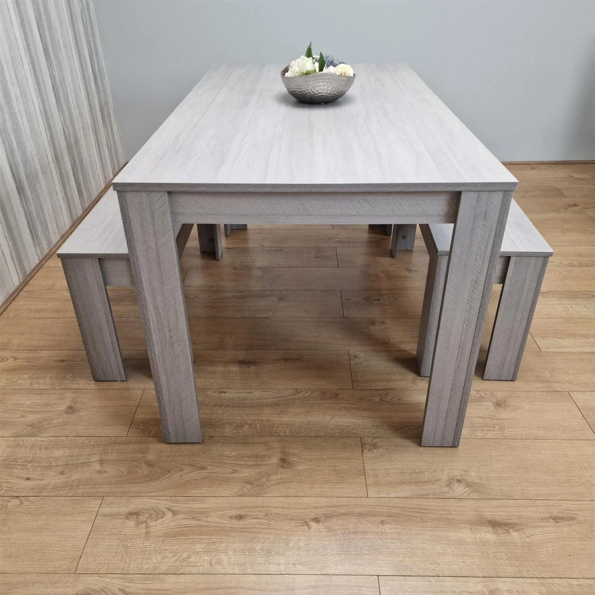 Modern Rectangle Grey Dining Table Set With 2 Benches Dining Room Furniture - Brown – image 5