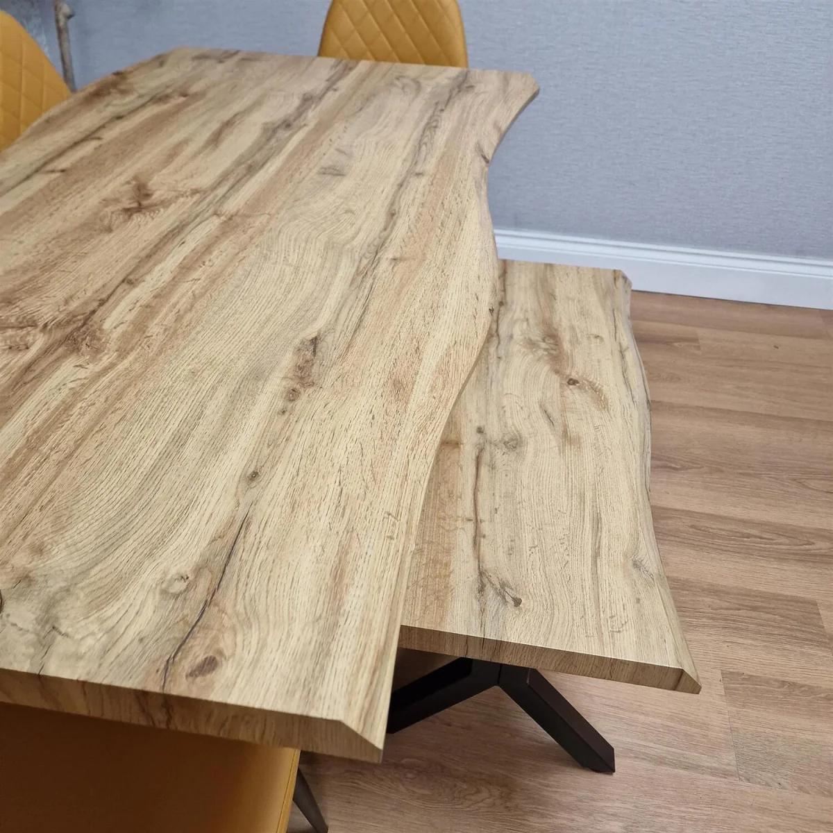 Modern Dining Table with 4 Mustard Gem Faux Leather Chairs and 1 Bench - Brown – image 4