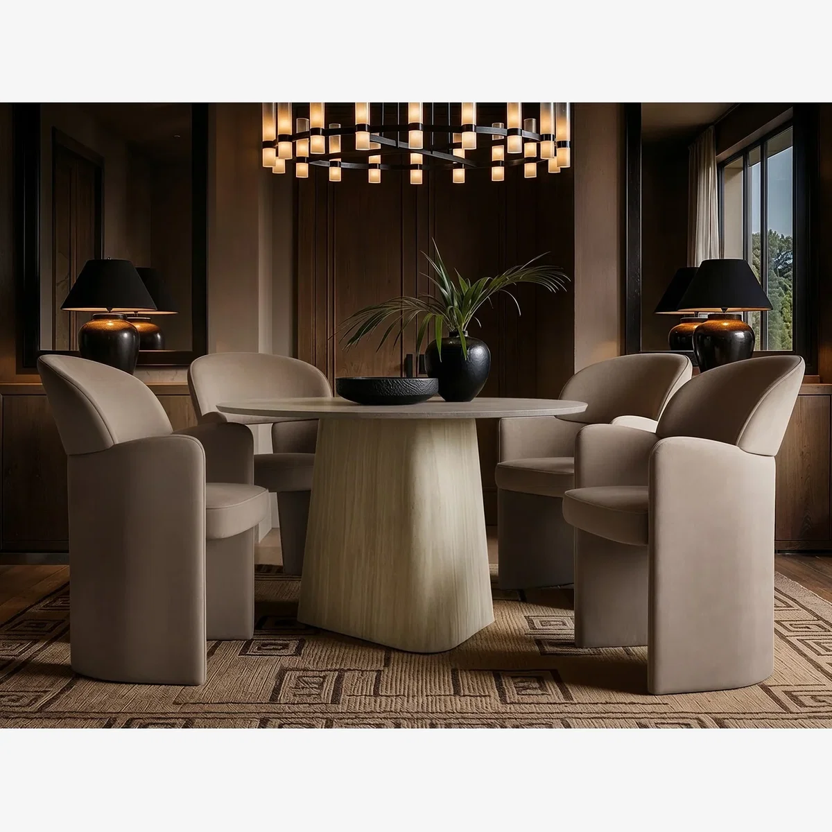 Elin & Estella Round Dining Table with 4 Chairs Brown - Beige + Beige
