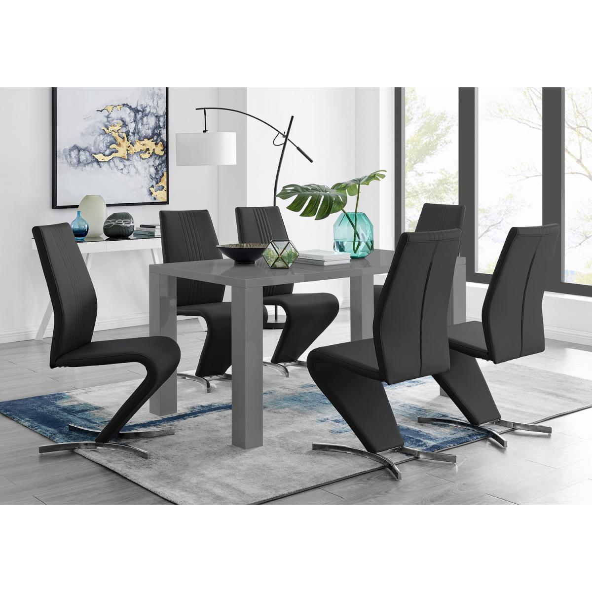 Pivero Grey High Gloss Dining Table and 6 Willow Chairs  - White – image 2