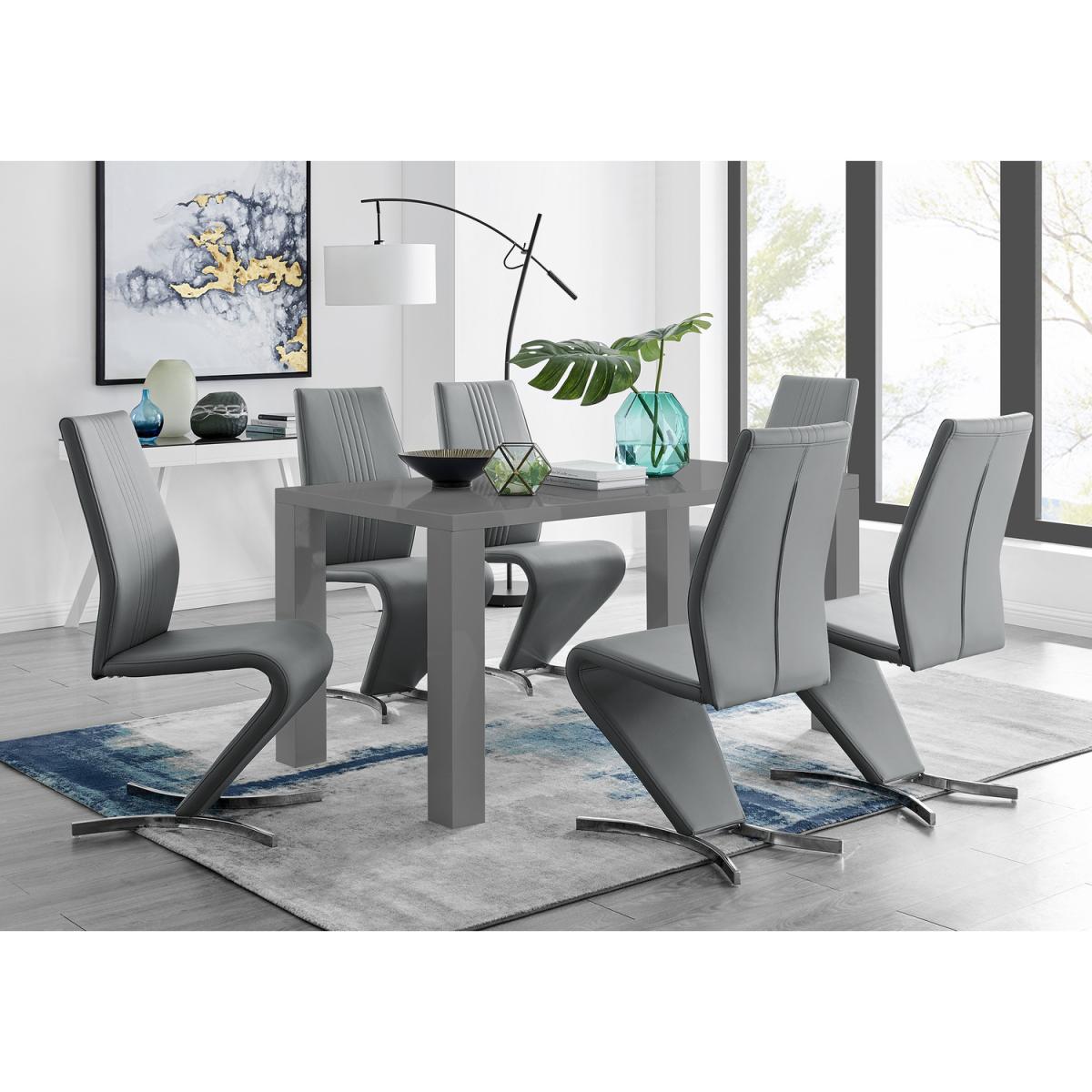 Pivero Grey High Gloss Dining Table and 6 Willow Chairs  - White – image 3