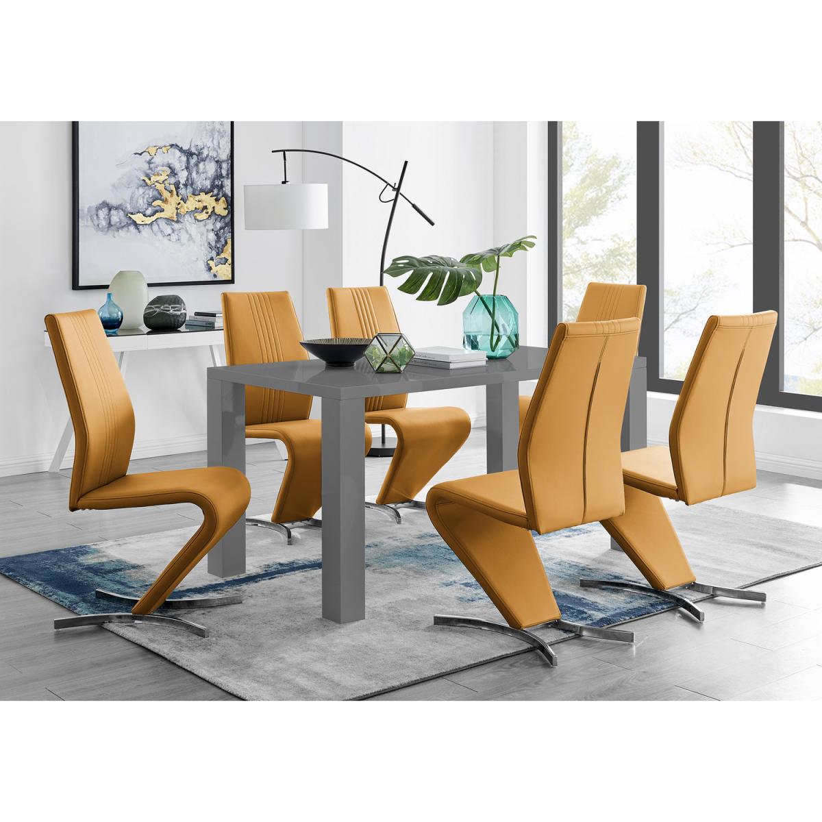 Pivero Grey High Gloss Dining Table and 6 Willow Chairs  - White – image 4