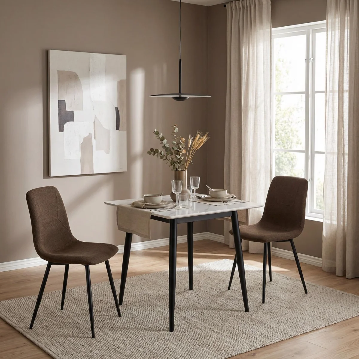 FWStyle 3 Piece Dining Set Cream Sintered Stone Table Dark Brown Chair - Dark Brown – image 3