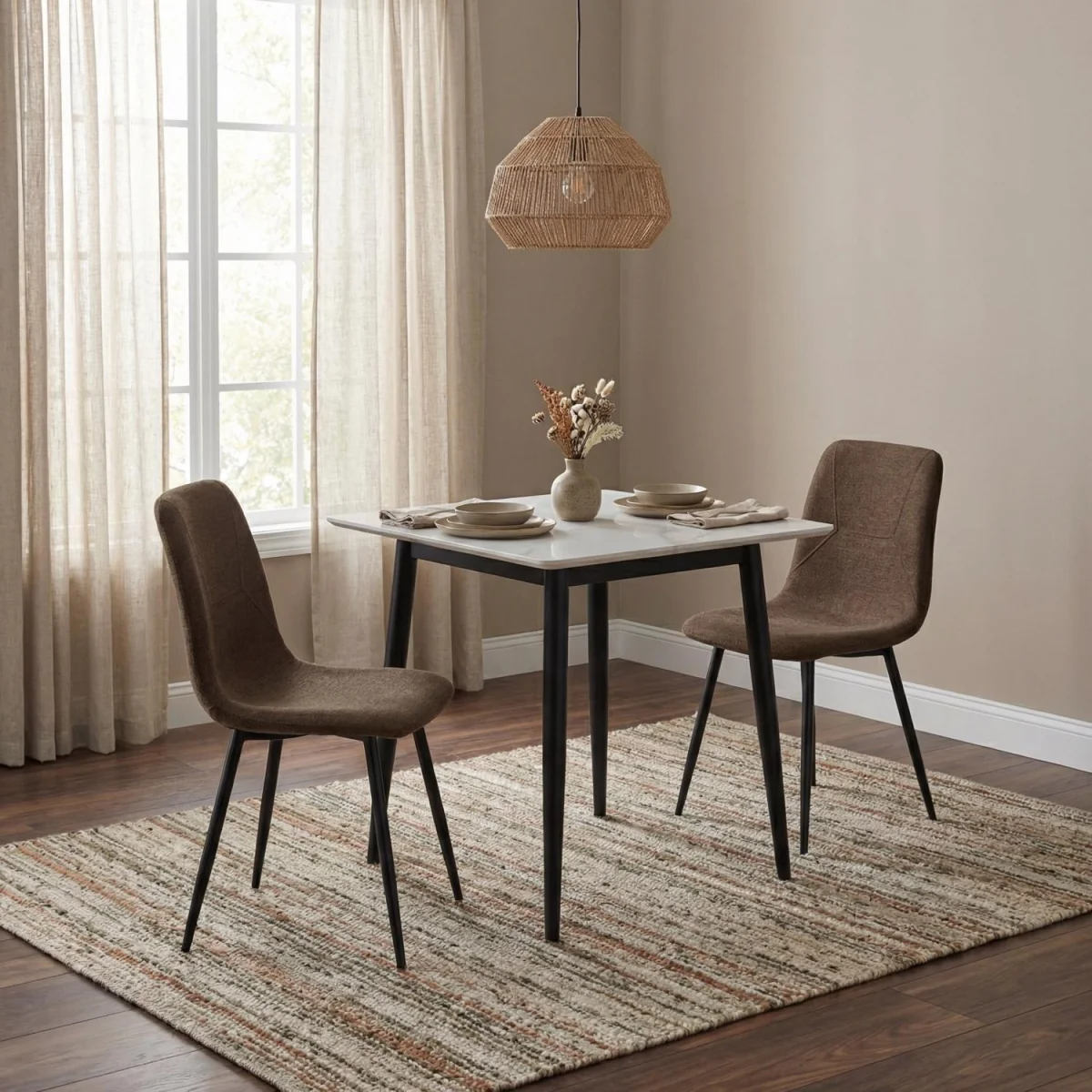 FWStyle 3 Piece Dining Set Cream Sintered Stone Table Dark Brown Chair - Dark Brown – image 1