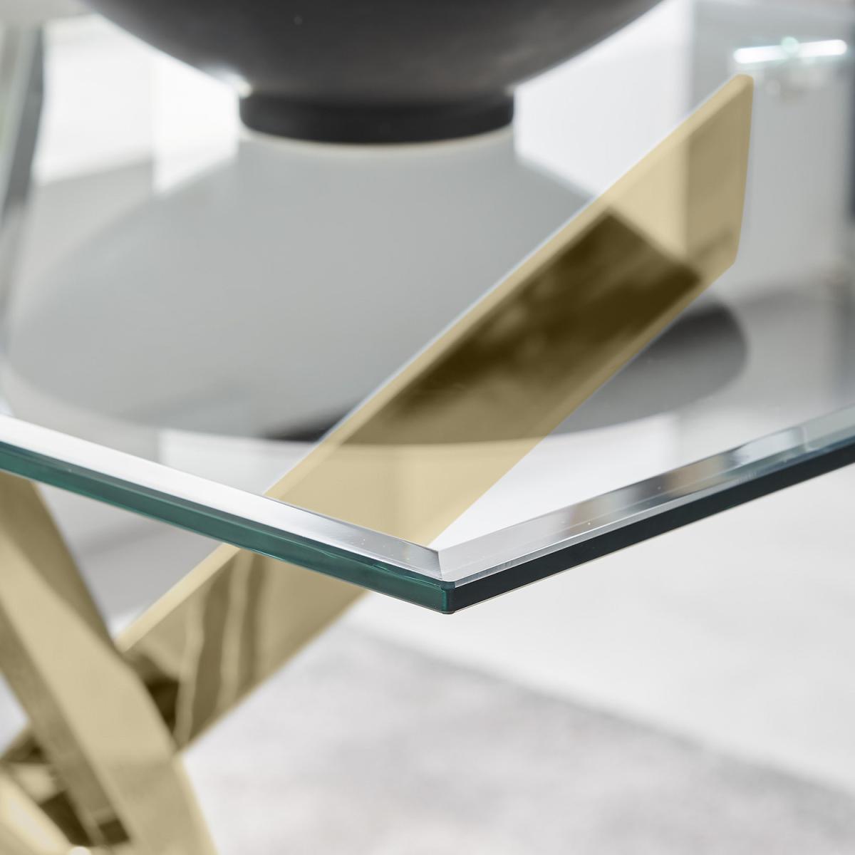 Leonardo 6 Gold Dining Table and 6 Pesaro Gold Leg Chairs - Blue – image 2