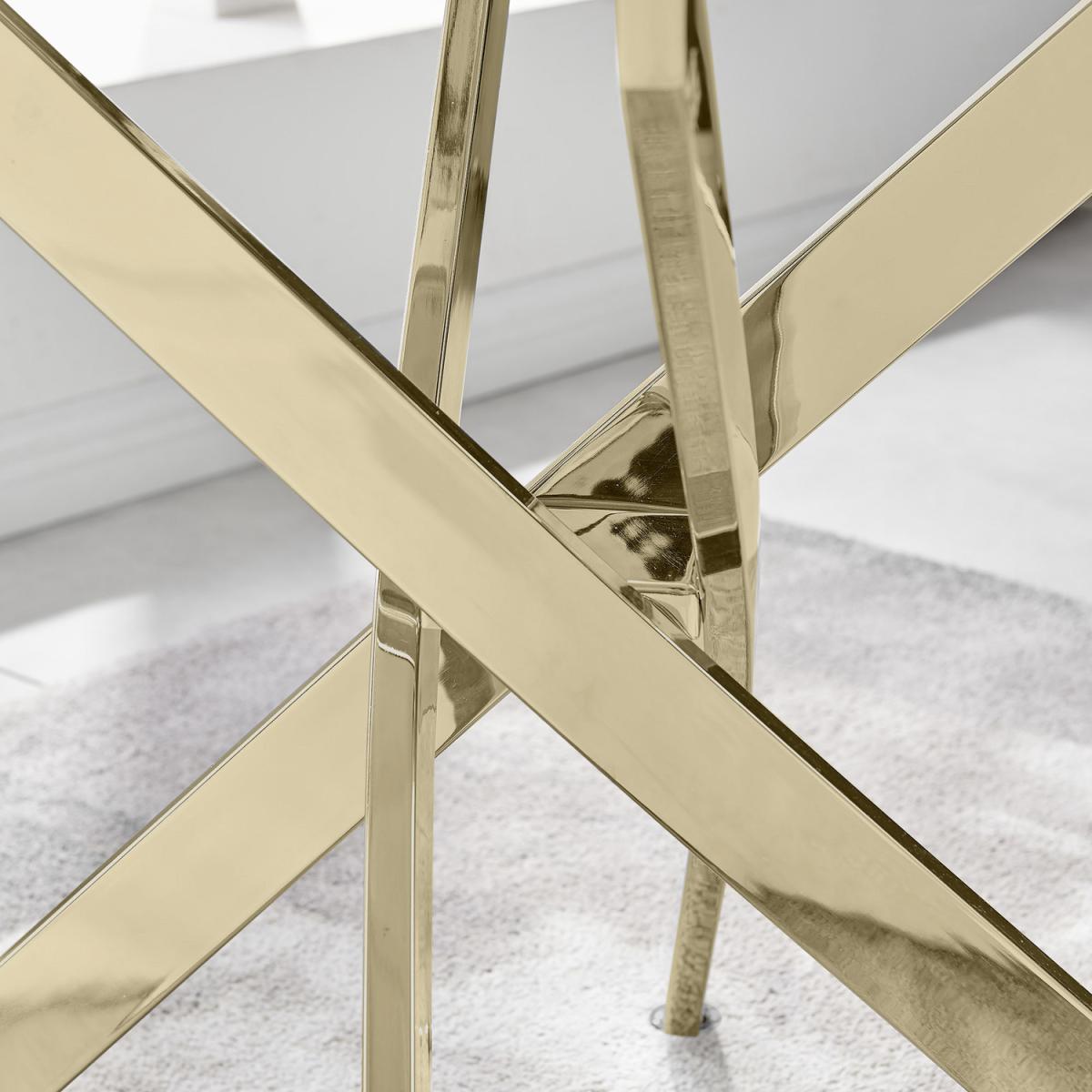 Leonardo 6 Gold Dining Table and 6 Pesaro Gold Leg Chairs - Blue – image 3