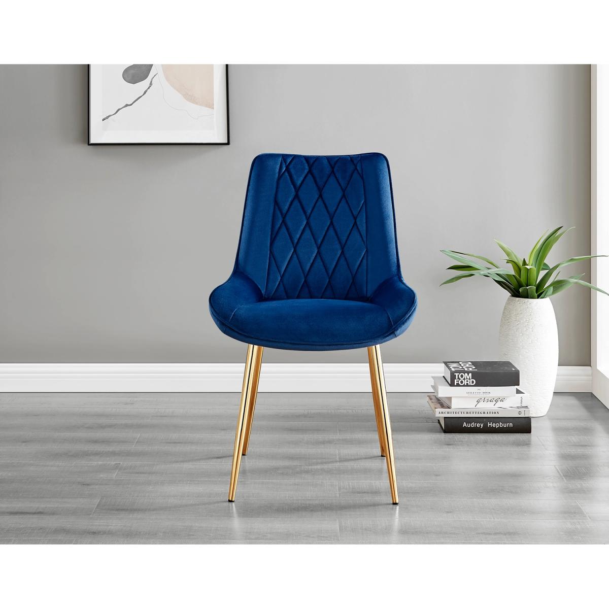 Leonardo 6 Gold Dining Table and 6 Pesaro Gold Leg Chairs - Blue – image 6