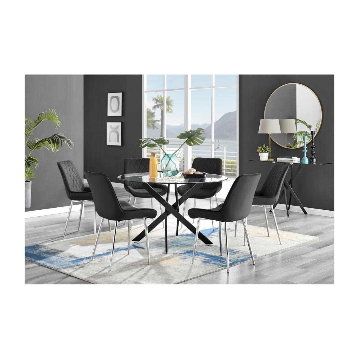 Novara Black Leg 120cm Round Glass Dining Table Pesaro Silver Chairs - Black – image 1
