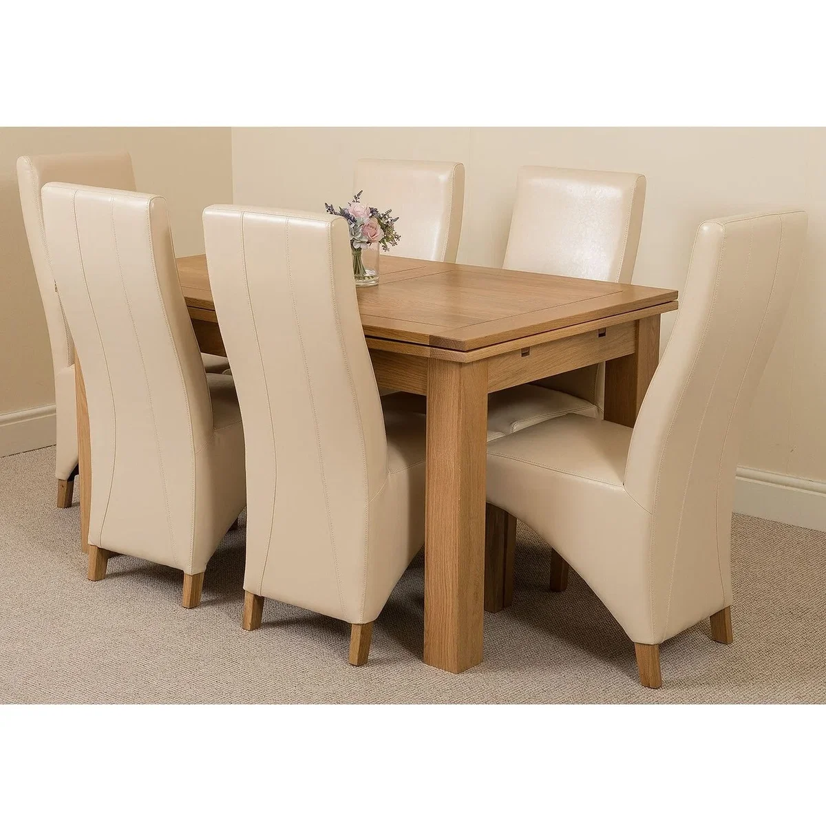 Richmond 140-220cm Oak Extending Dining Table and 6 Lola Leather Chairs - Red – image 13