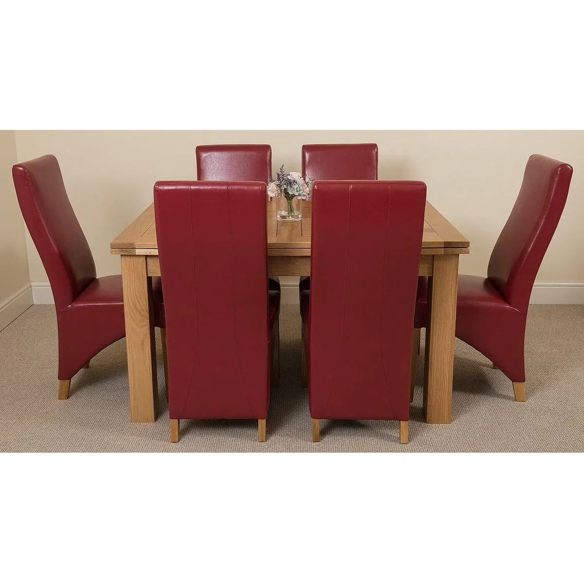 Richmond 140-220cm Oak Extending Dining Table and 6 Lola Leather Chairs - Red – image 21