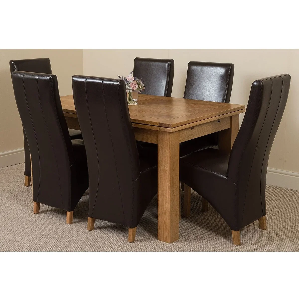 Richmond 140-220cm Oak Extending Dining Table and 6 Lola Leather Chairs - Red – image 27