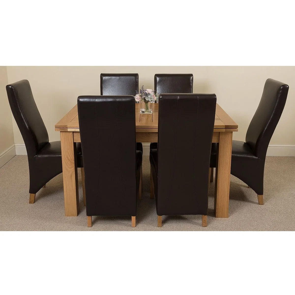 Richmond 140-220cm Oak Extending Dining Table and 6 Lola Leather Chairs - Red – image 28