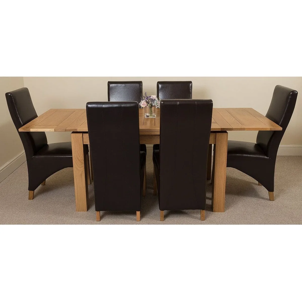 Richmond 140-220cm Oak Extending Dining Table and 6 Lola Leather Chairs - Red – image 29