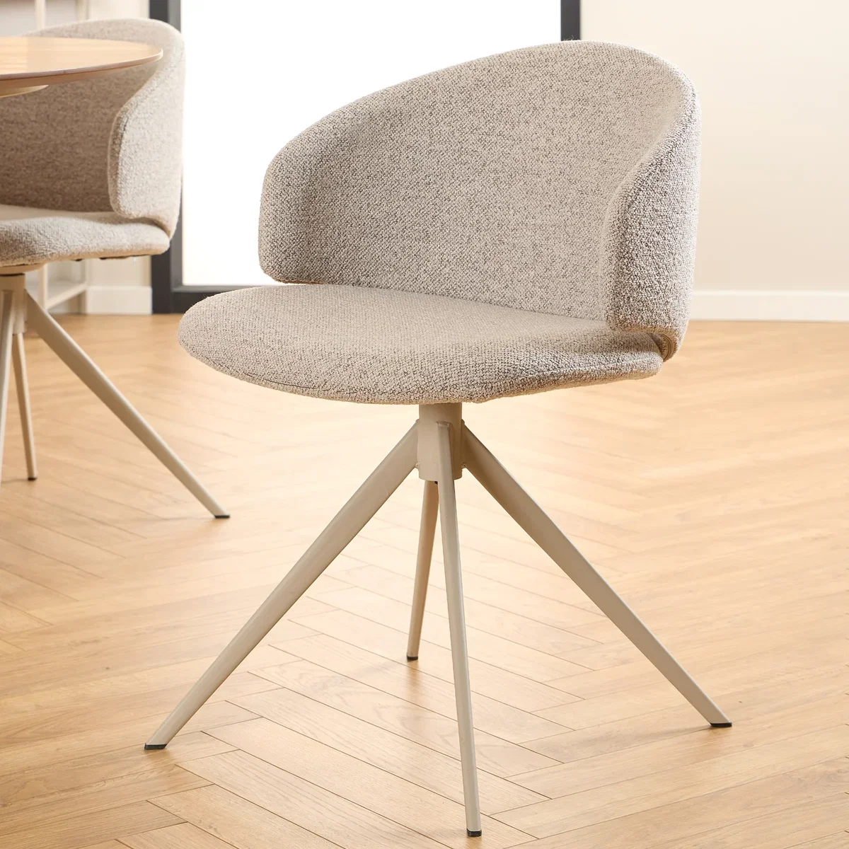 Soli Round Dining Table in Oak/Grey 120cm includes 4 Ella Swivel Beige Dining Chairs - White & Oak & Grey – image 3